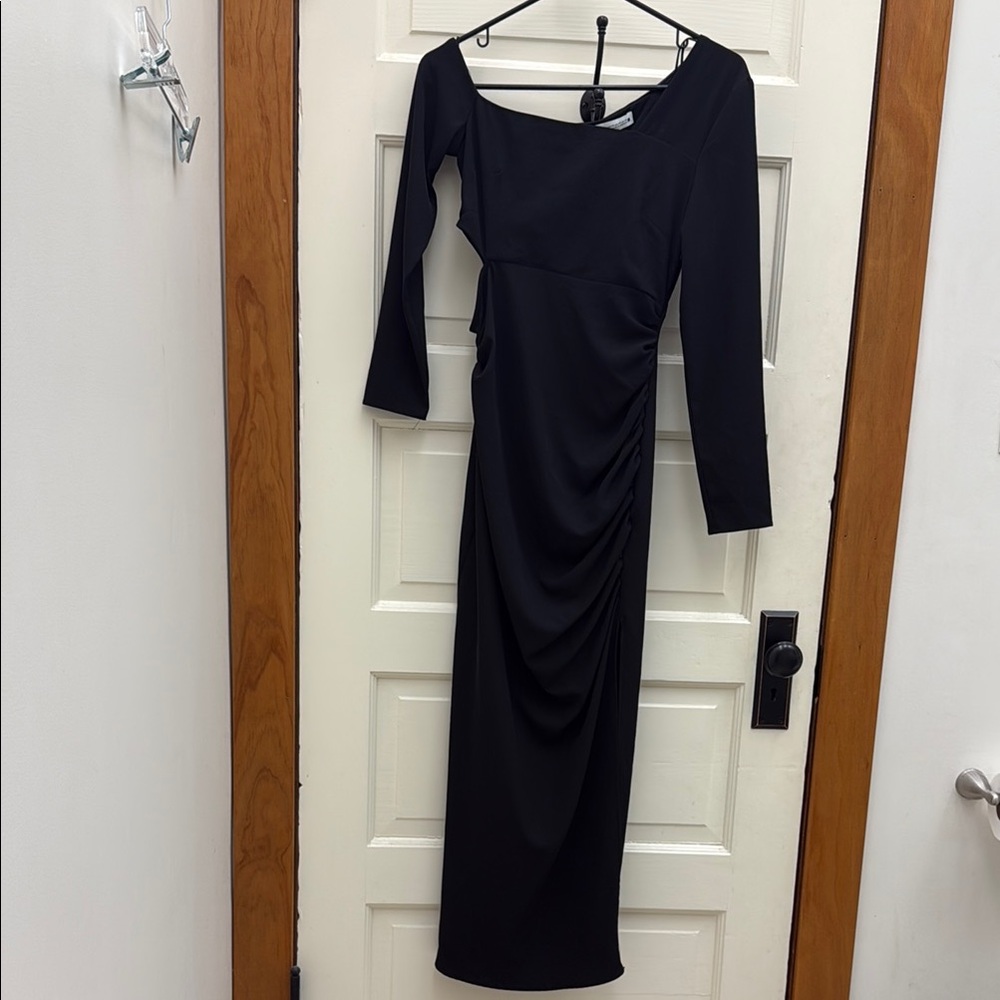 Zara Black Ruched Asymmetrical Bodycon Dress